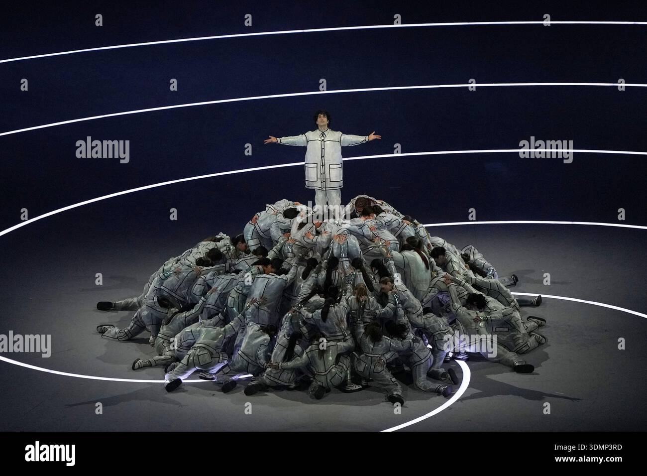 Artists perform during the Olympic opening ceremony at the 2026 Winter ...