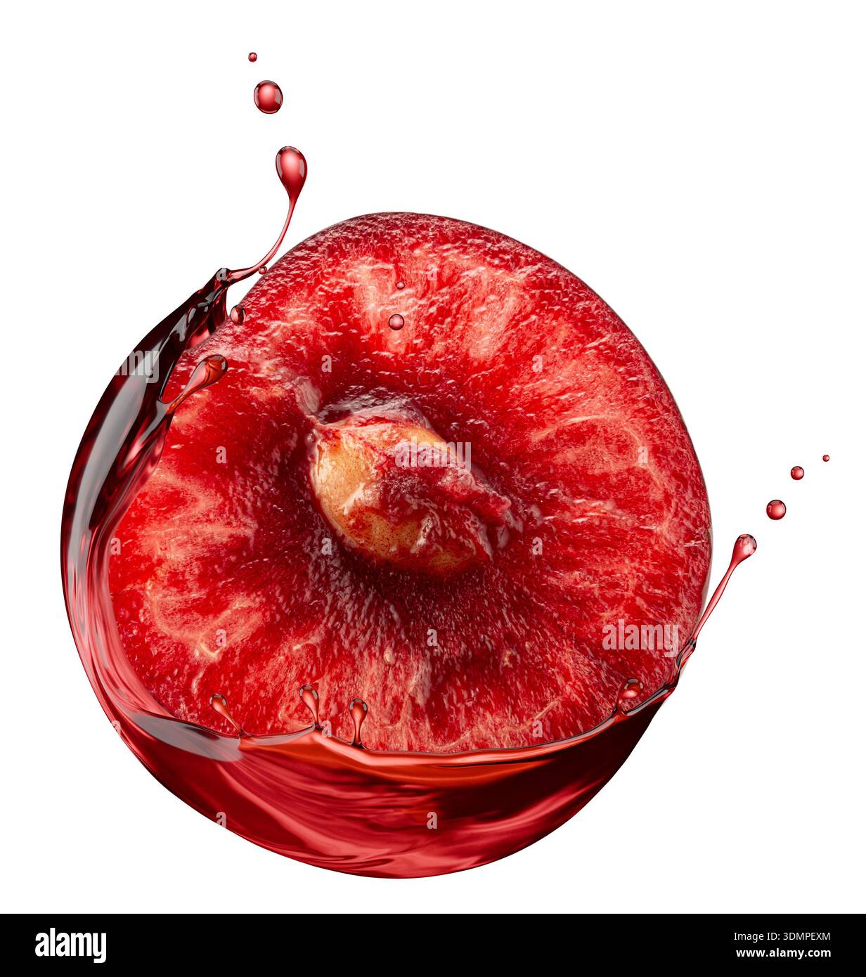 Cherry with splash juice isolated on white background. Clipping path. Stock Photo