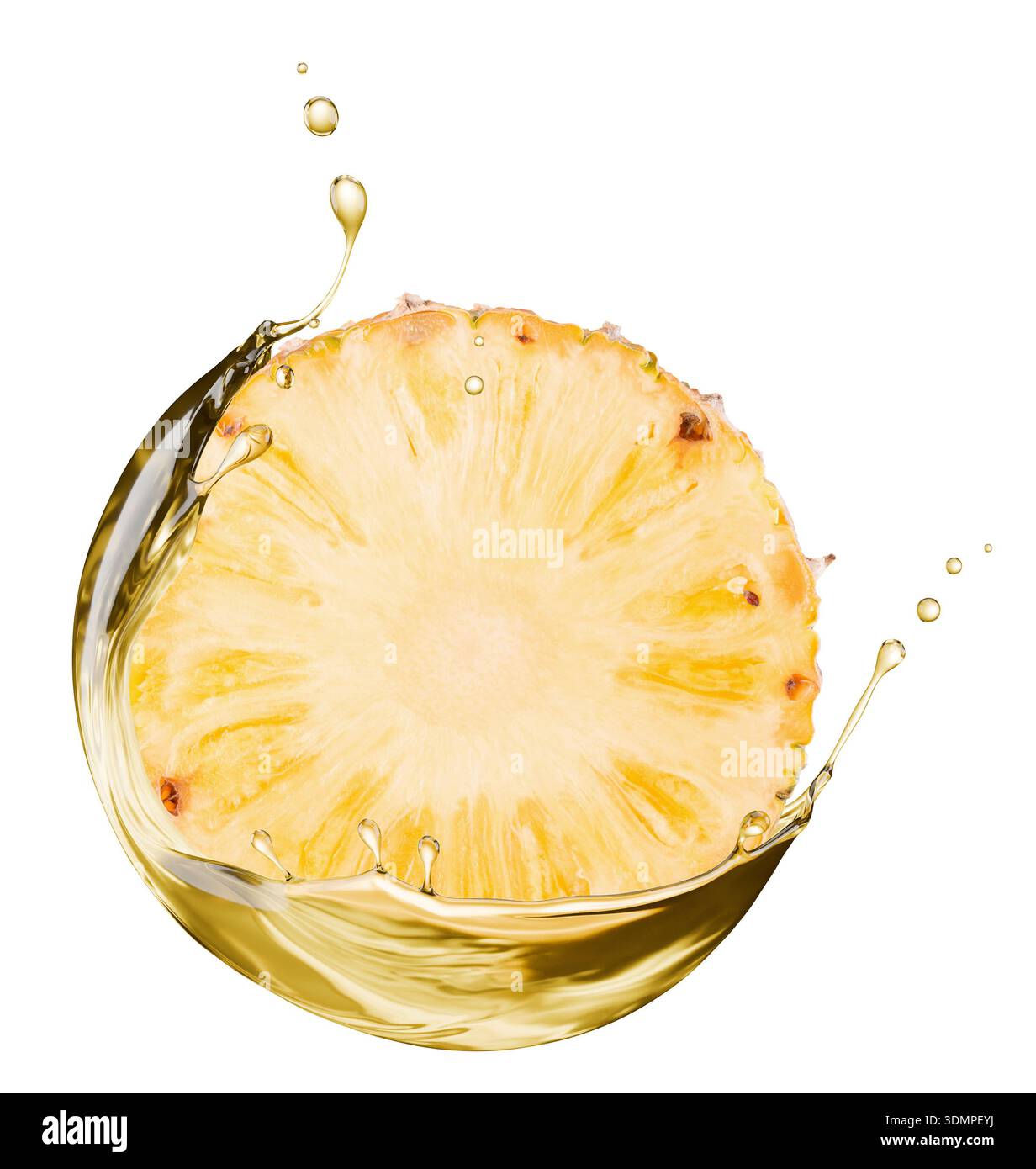 Pineapple with juice splash isolated on white background.. Stock Photo