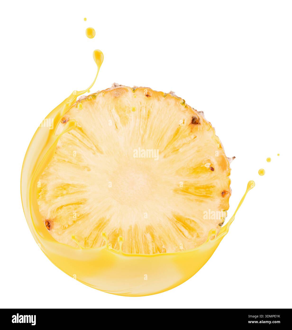 Pineapple with juice splash isolated on white background.. Stock Photo