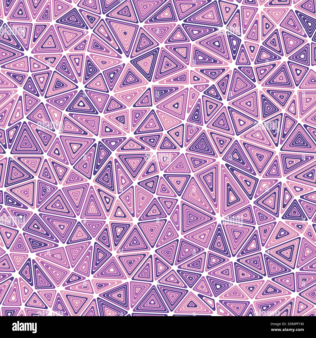 Abstract background with geometric mosaic shapes. Multiple repeated inner triangles. Compact triangles size. Multicolored style. Seamless pattern. Stock Vector