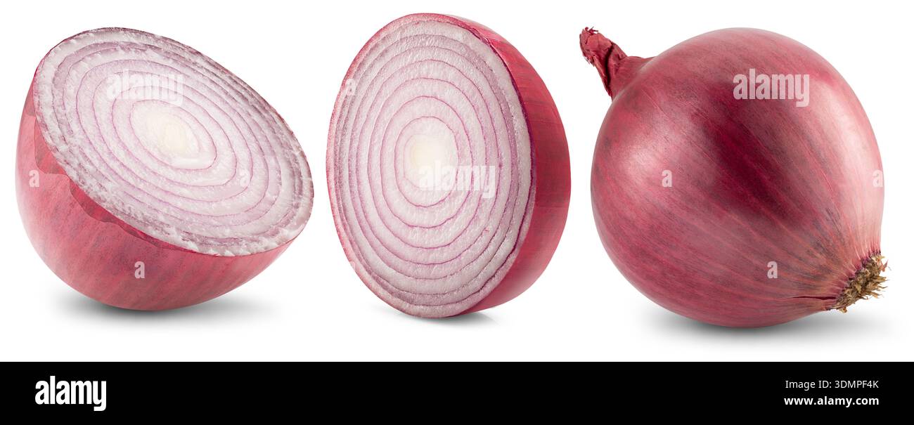 Red onion isolated on white background with clipping path. Top view. Stock Photo