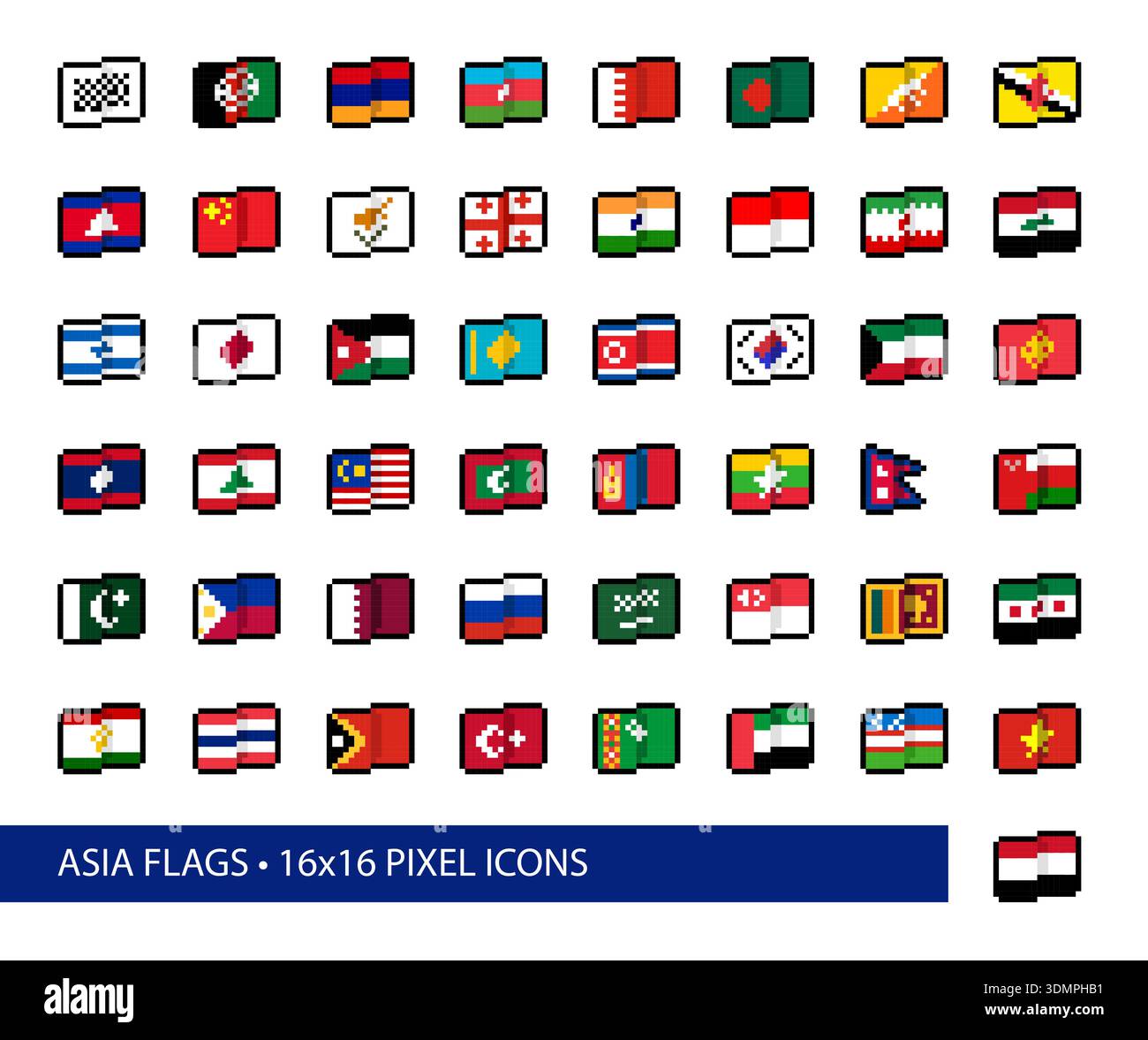 Asia Flags 16x16 Pixel Art Icons Vector Set. 45+ pictograms are ...