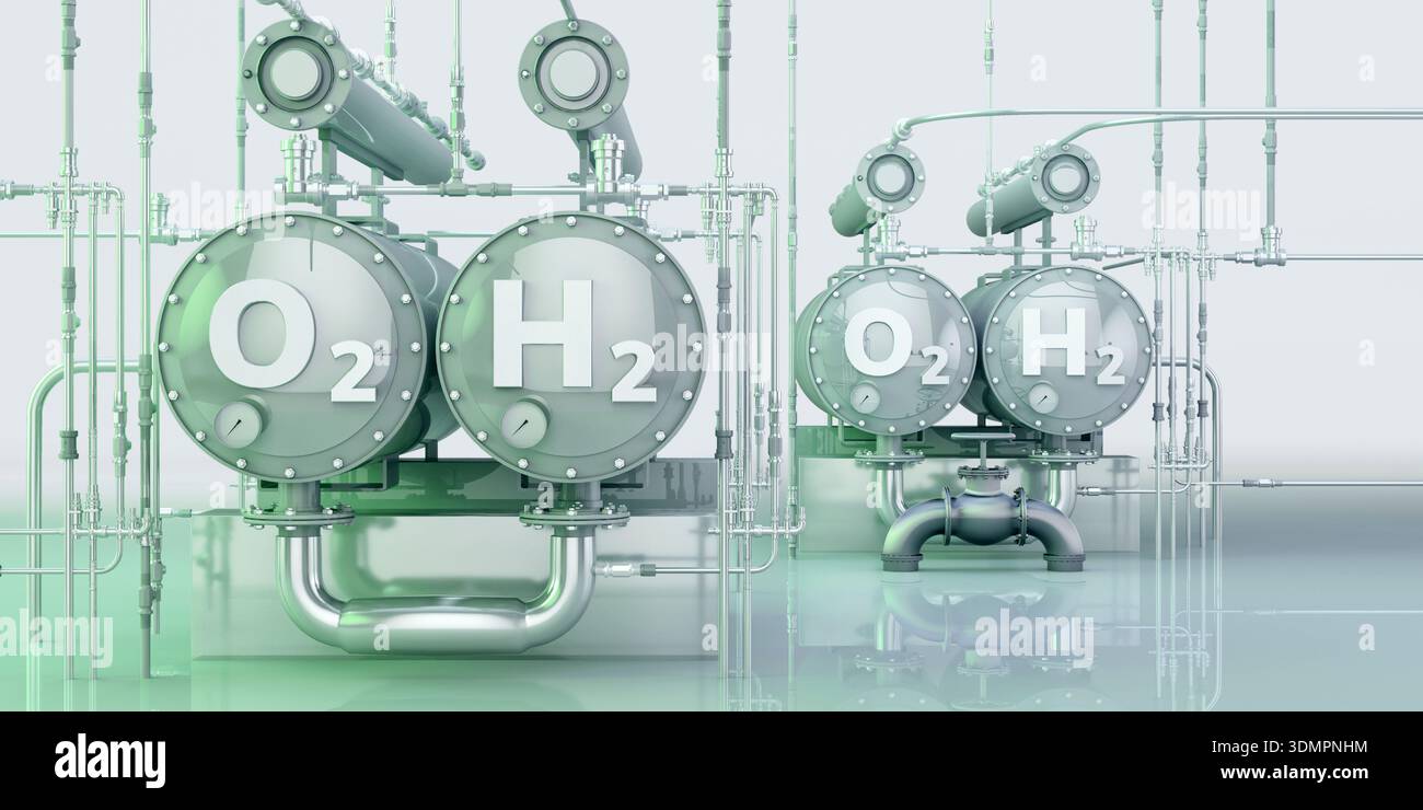 Illustration of tanks of hydrogen (H2) and oxygen (O2 Stock Photo - Alamy