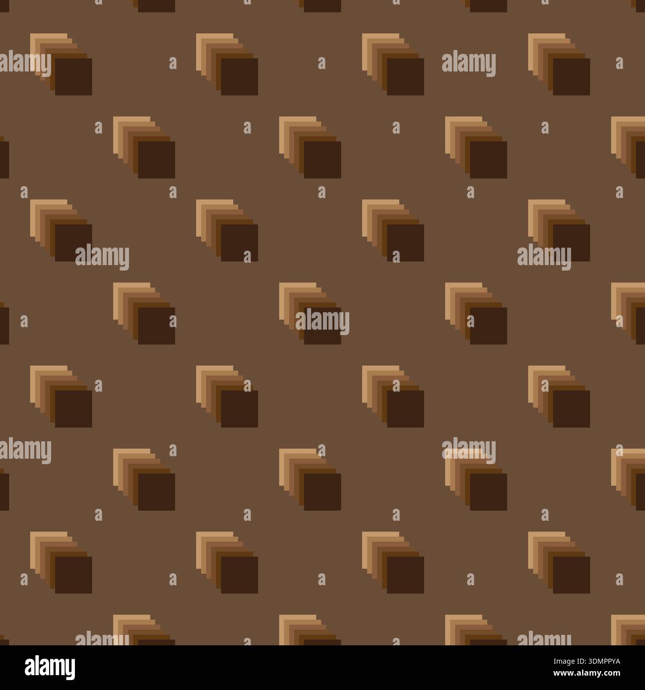 Seamless isometric 3D cube pattern with brown geometric blocks on a dark background, abstract architectural vector texture Stock Vector