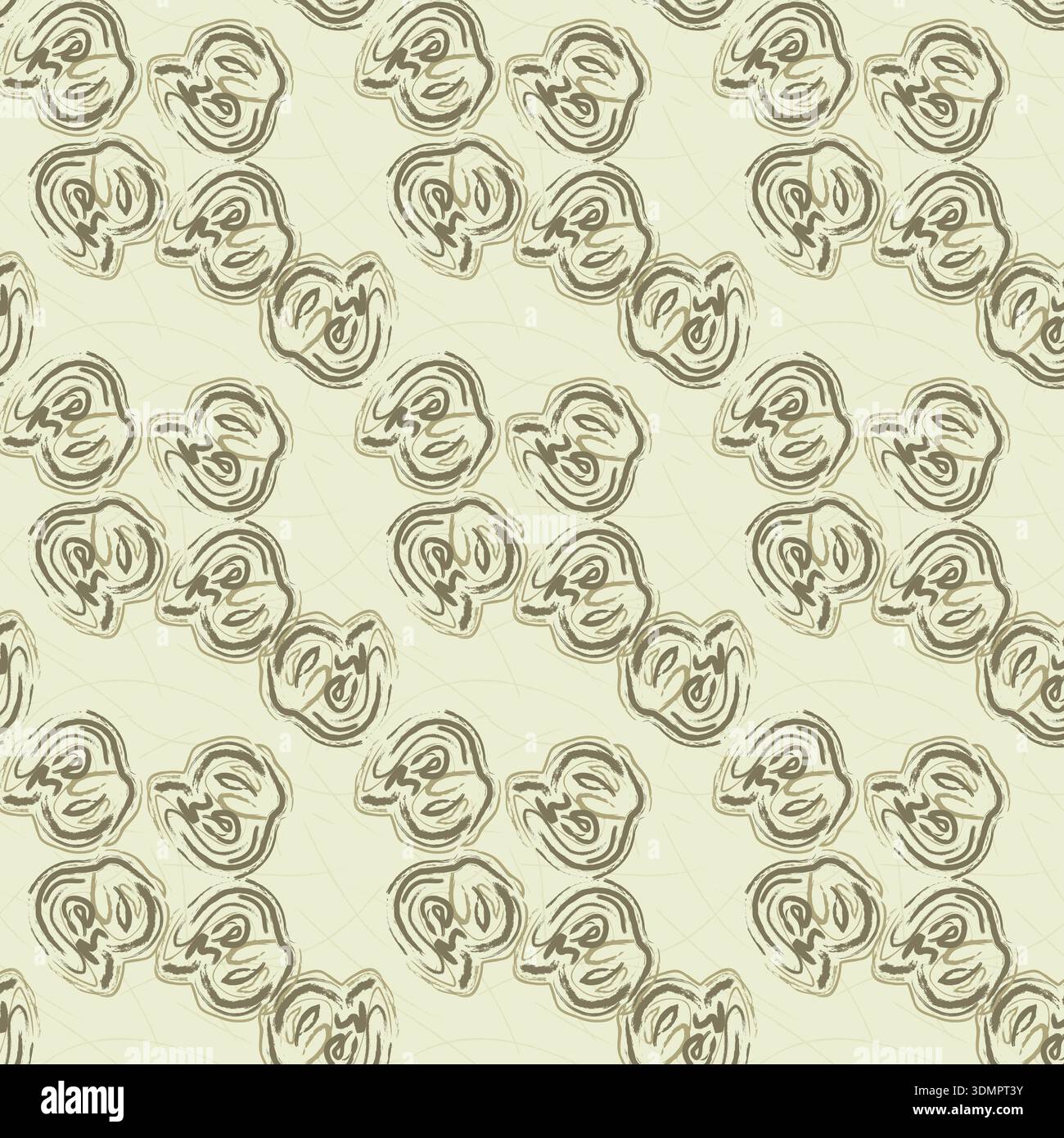 Seamless abstract diagonal swirl pattern featuring organic hand-drawn shapes on a beige background. Elegant minimalist design. Stock Vector