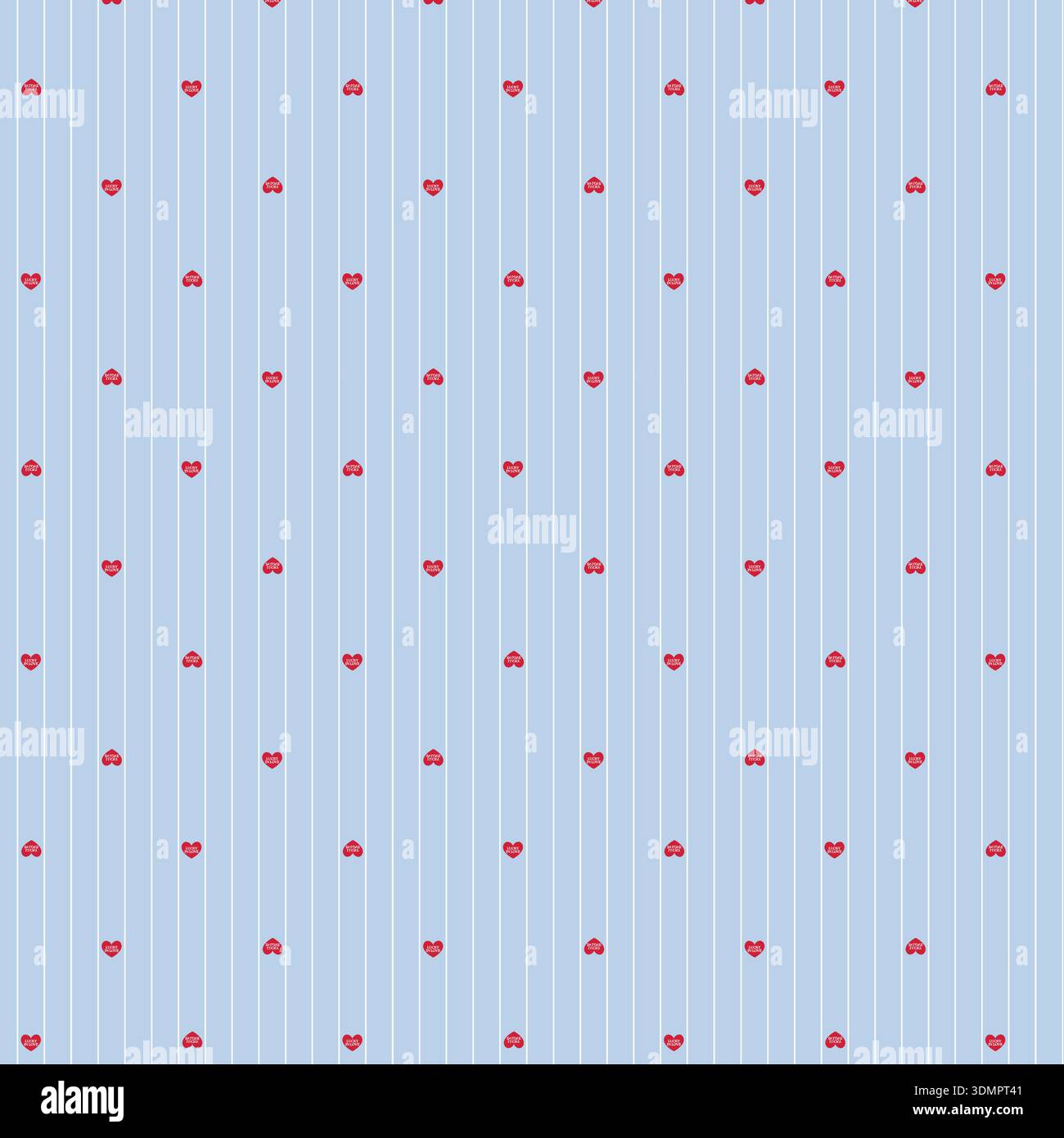 Seamless romantic pattern featuring small red hearts on a light blue vertical striped background. Dainty Valentine's Day design Stock Vector