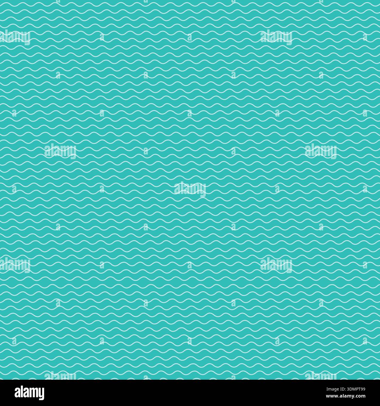 Seamless wavy line pattern on a teal background, featuring minimal white abstract waves for a modern, rhythmic texture ideal for summer branding and Stock Vector