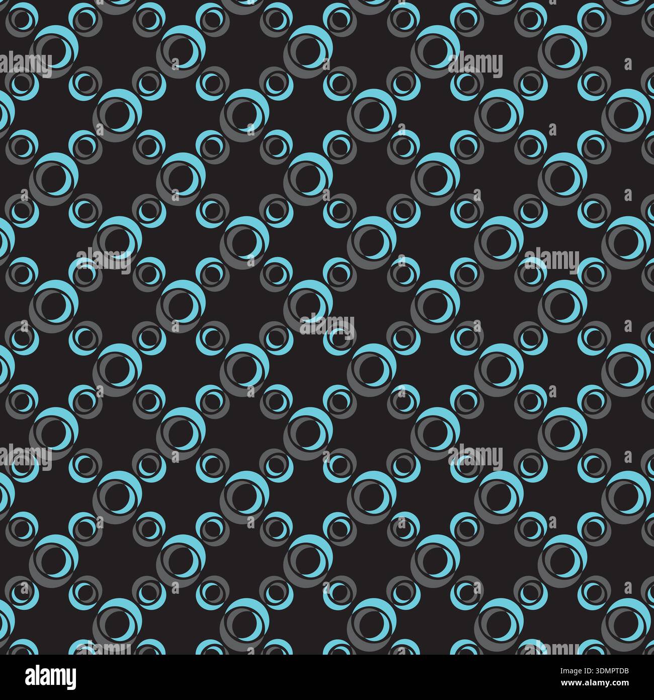 Seamless Light Blue Concentric Circle Pattern - 3D Diagonal Optical Illusion on Black Vector Stock Vector