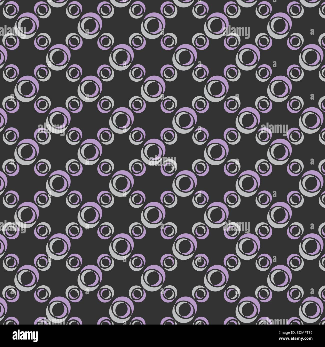 Seamless Purple Concentric Circle Pattern - 3D Diagonal Optical Illusion on Black Vector Stock Vector
