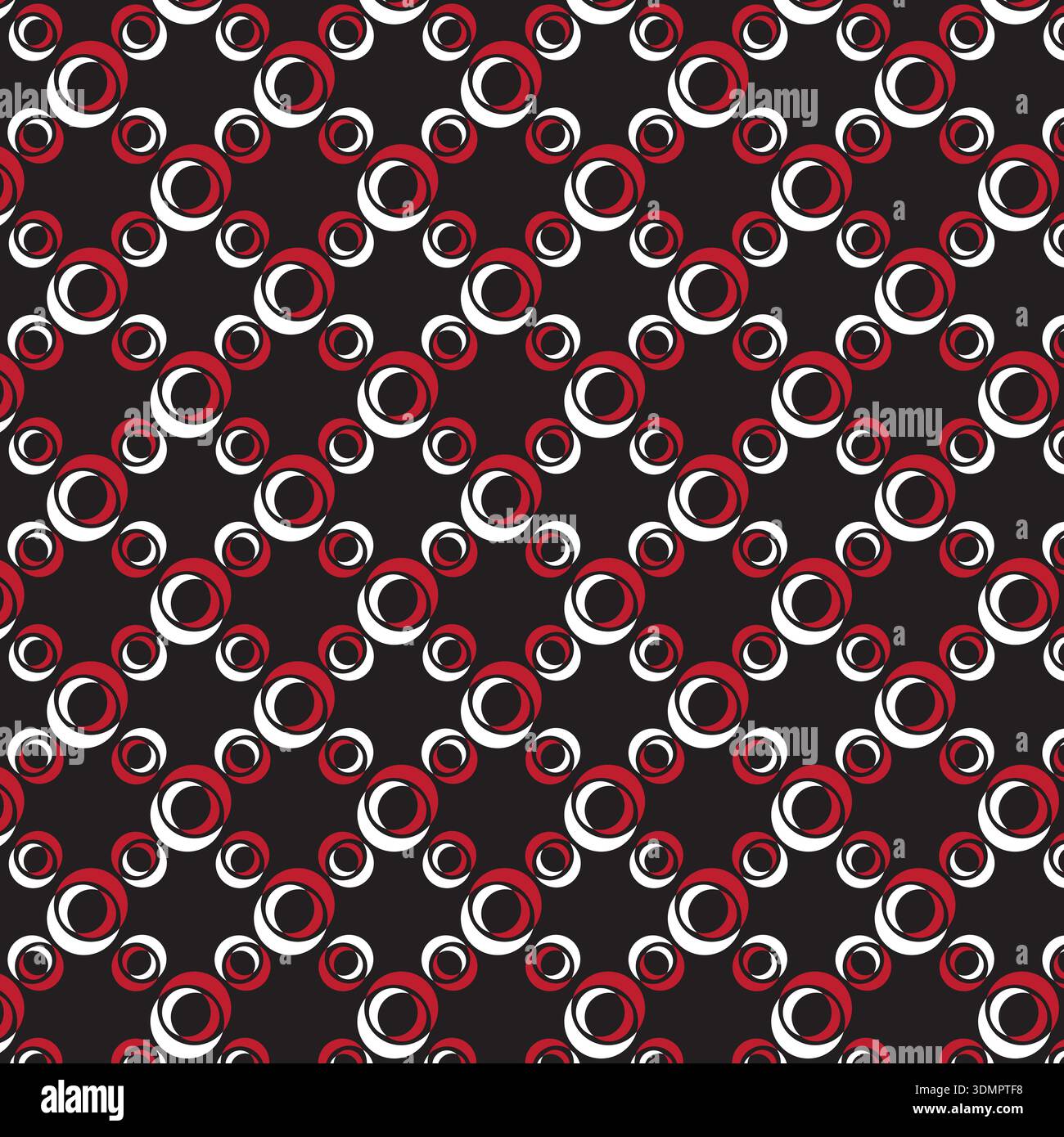 Seamless Abstract Geometric Circle Pattern - Modern Red, White, and Black Background Vector Stock Vector