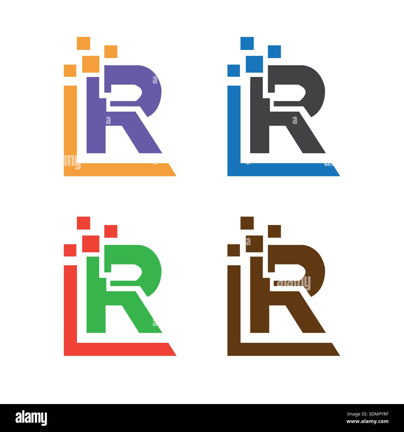 Round Up Letter R, Digital Pixel, Arrow Logo Design Vector Stock Vector