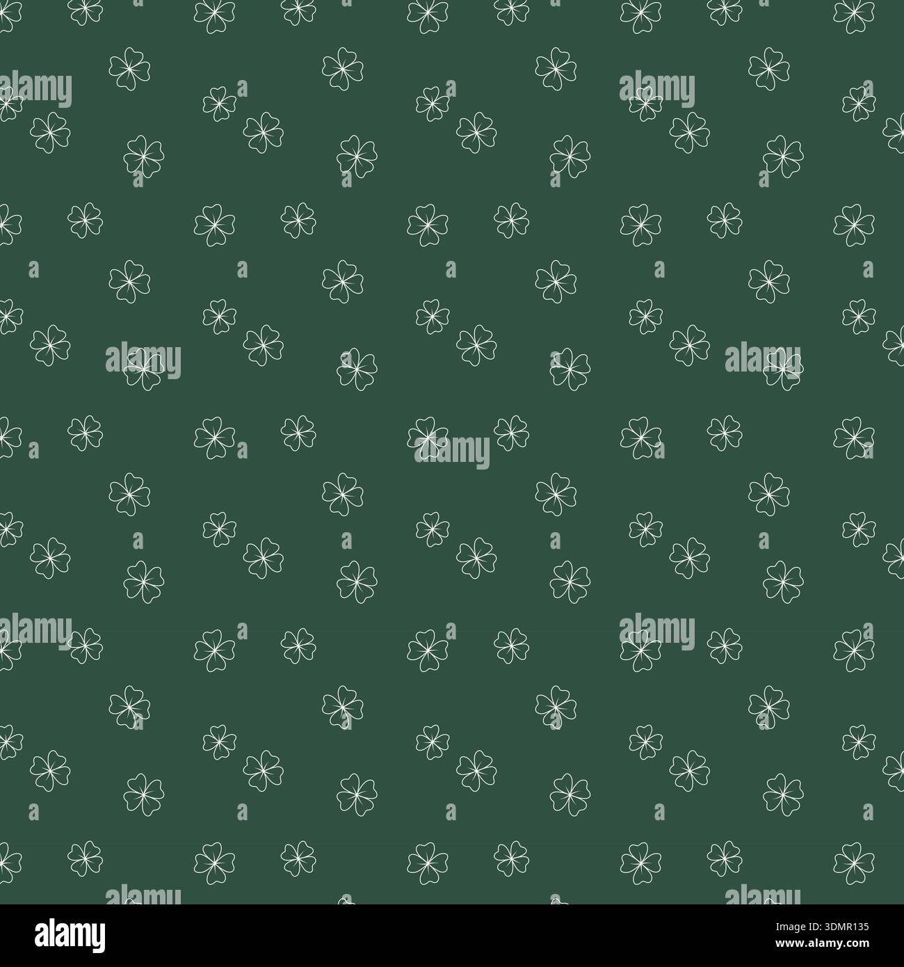 Seamless White Floral Pattern on Dark Green Background, Minimalist Botanical Design, Simple Repeating Flower Texture, Vector Illustration Stock Vector