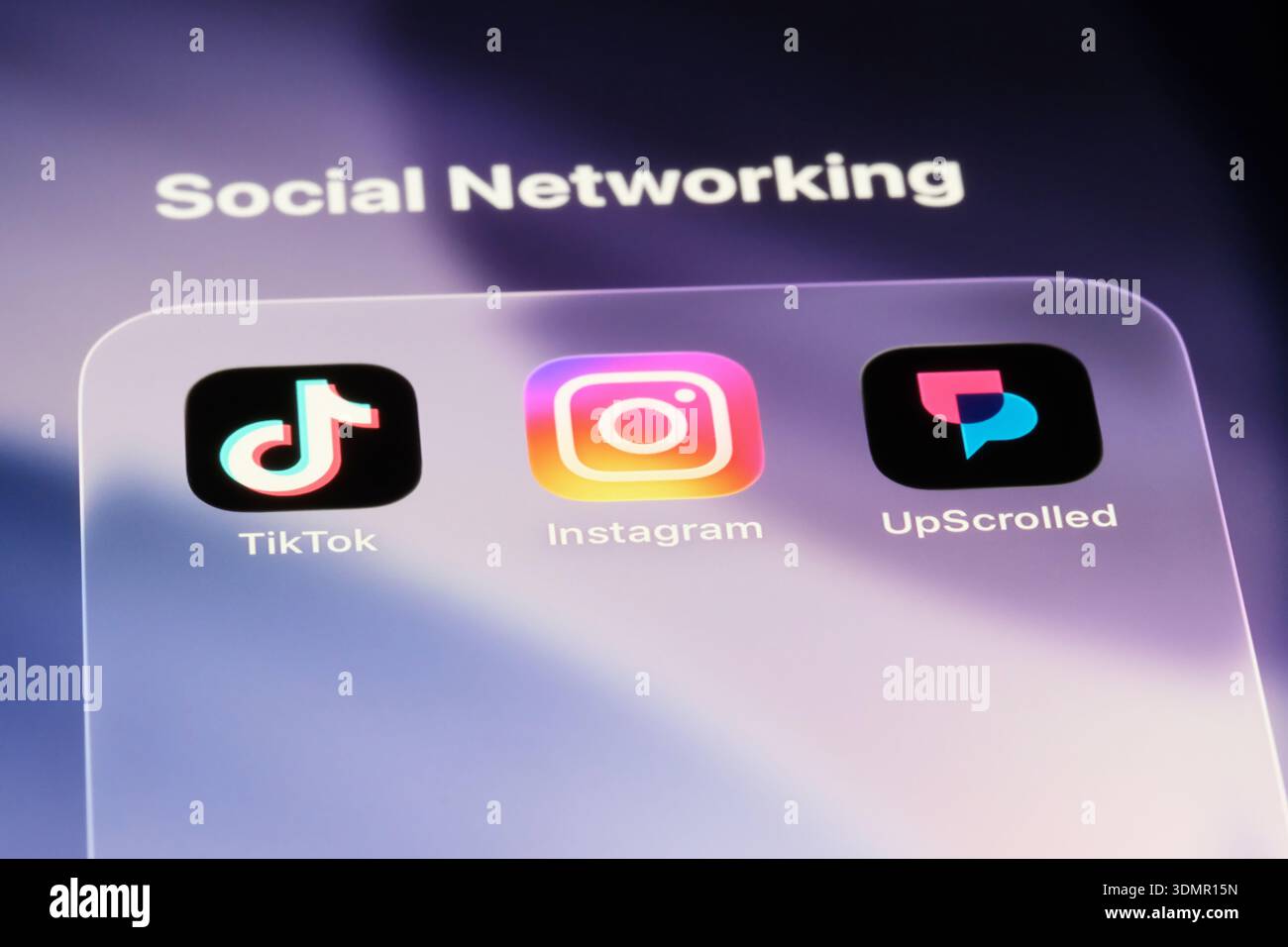 Shanghai,China-Feb.4th 2026: Instagram, Tiktok and UpScrolled. Social Networking apps Stock Photo