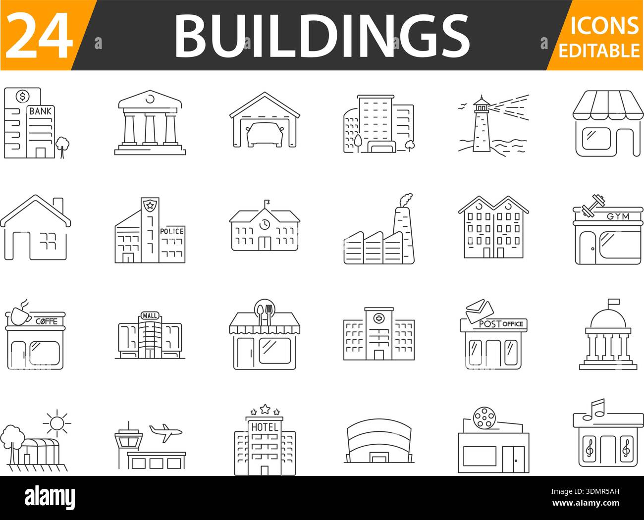 Building line icon set with editable strokes Stock Vector Image & Art ...