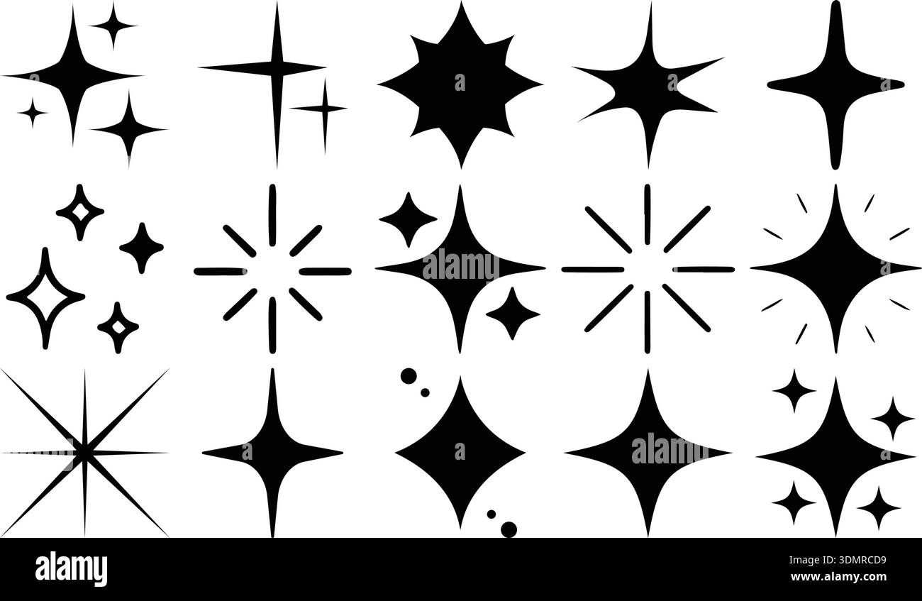 Abstract Sparkle Star Shapes Collection – Minimal Twinkle Burst Icons ...