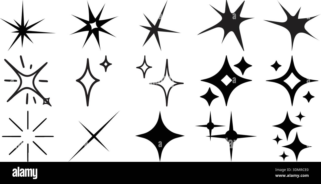 Abstract Sparkle Star Shapes Collection – Minimal Twinkle Burst Icons ...