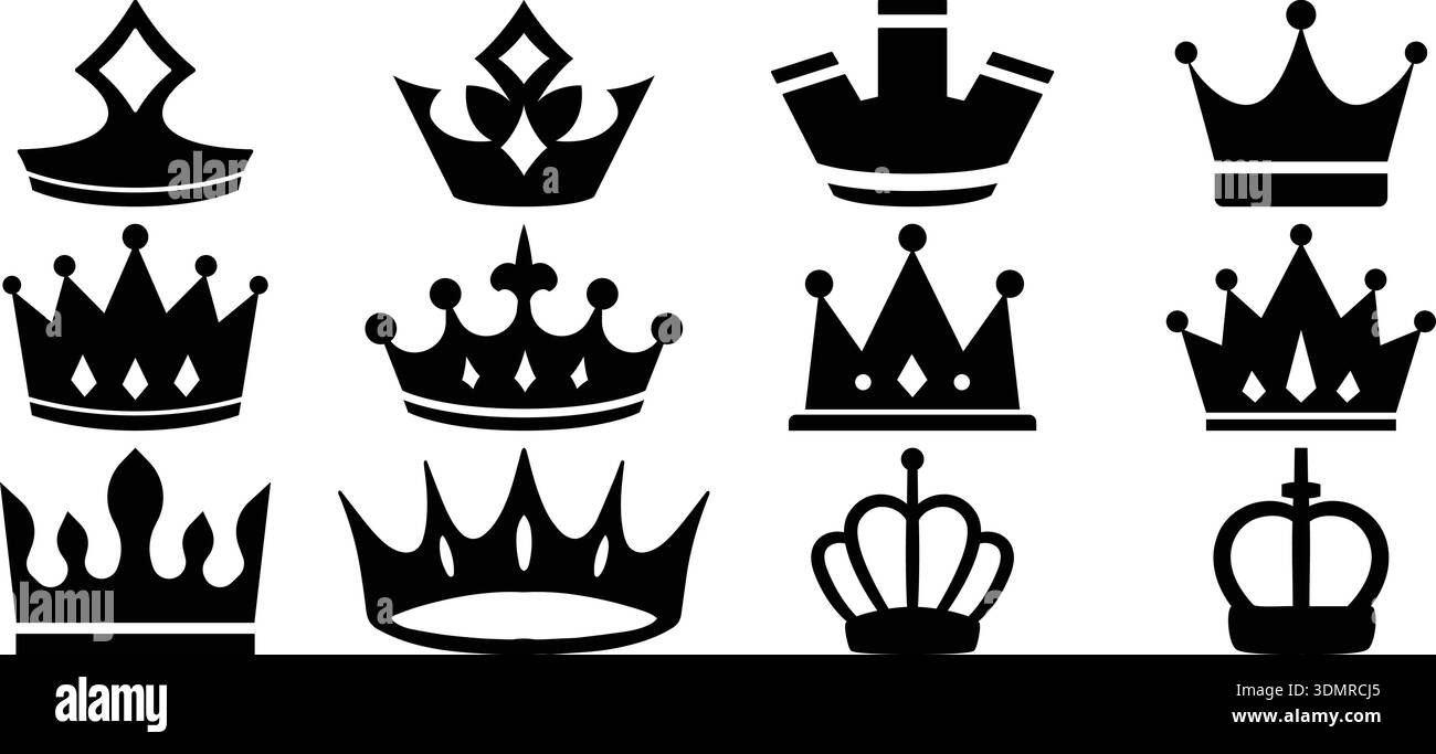 Crown Icons Vector Set – Royal King Queen Crowns, Luxury Heraldic ...