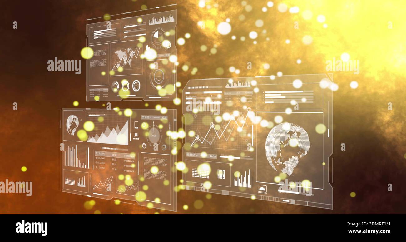 Displaying HUD panels floating in data space, showing charts, readouts ...