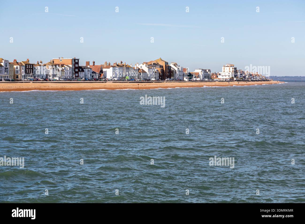 Houses along the seafront and beach in Deal, Kent. Stock Photo