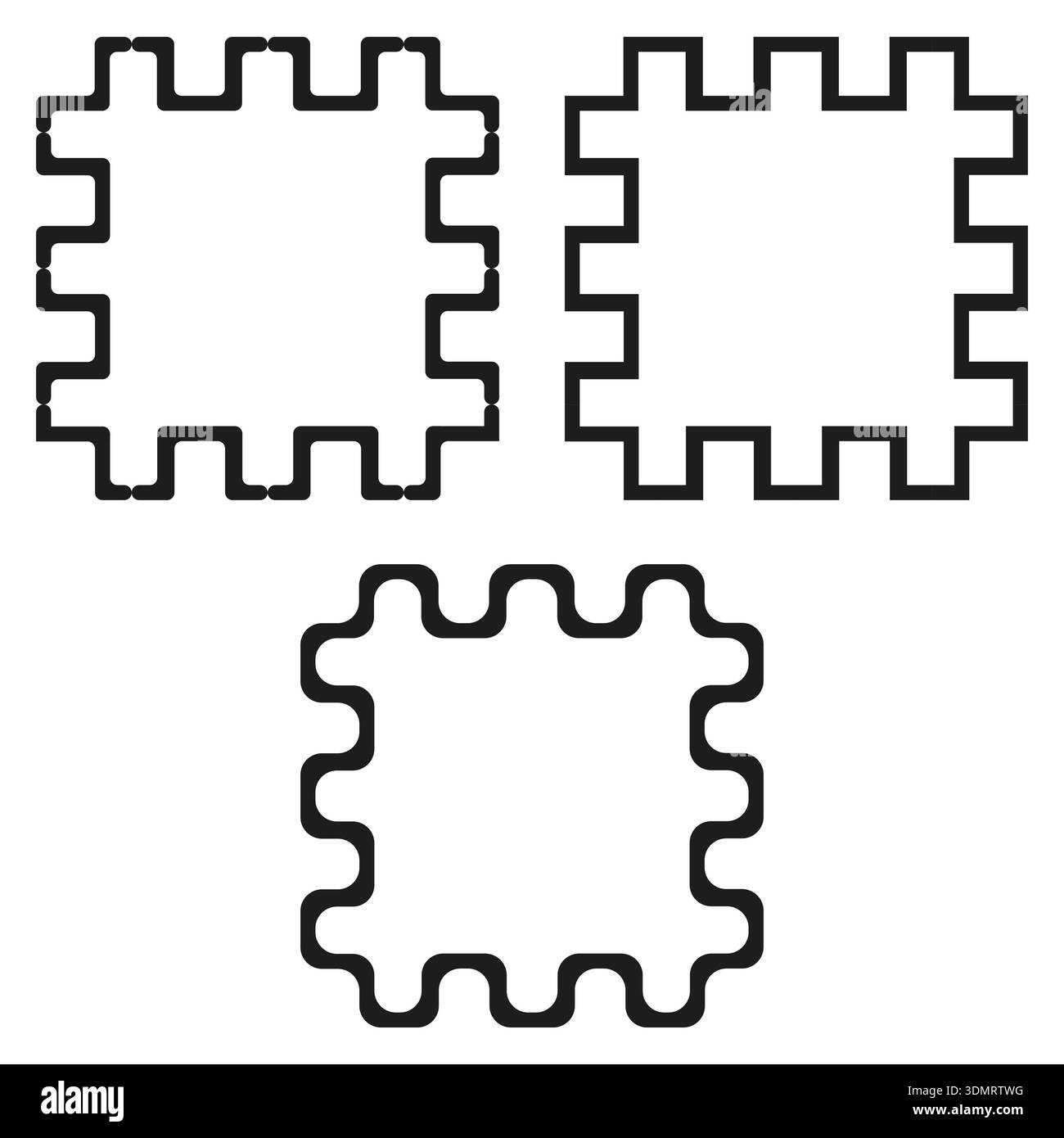 Sophisticated puzzle frames. Professional square borders. Professional Vector outlines. Interlocking geometry items. EPS 10. Stock Vector