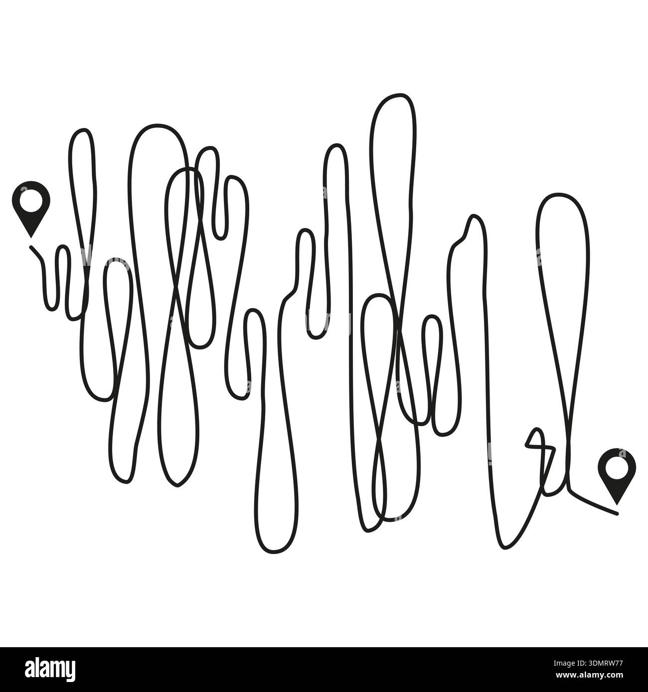 Sophisticated complex path icon. Messy tangled line symbol. Advanced navigation Vector. Minimalist navigation map pin object. EPS 10. Stock Vector