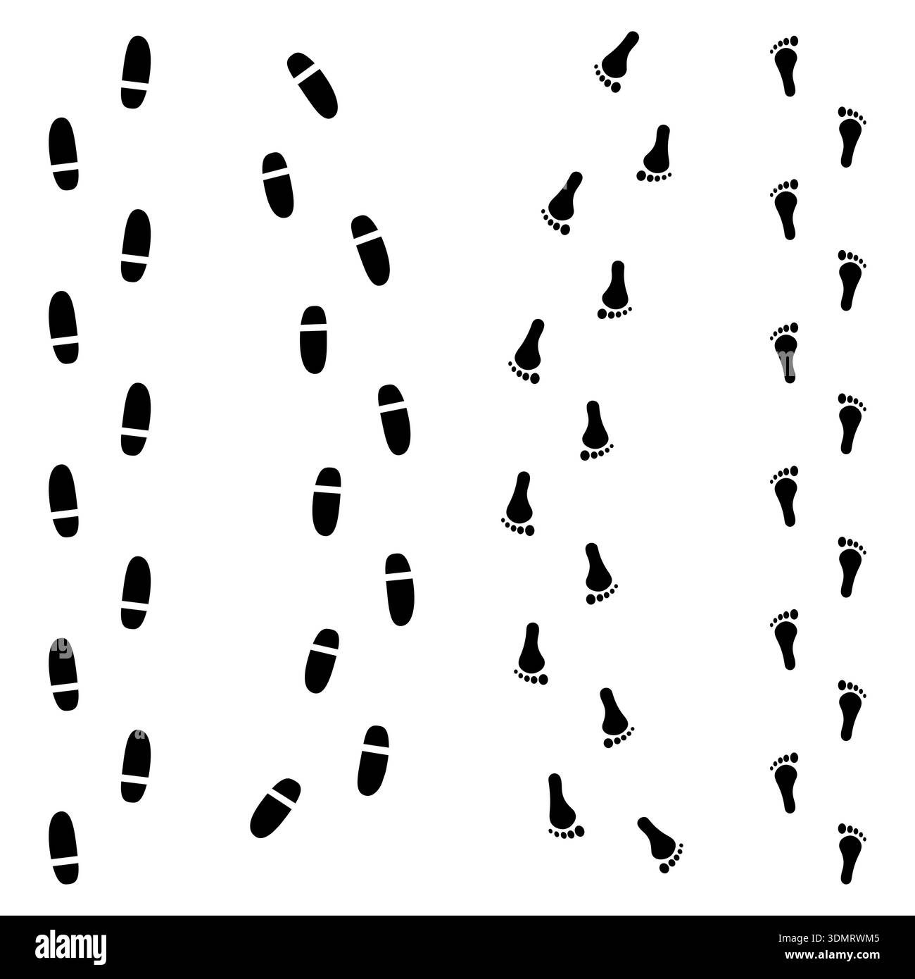 Human footprints and shoe prints vector path collection isolated on white background Stock Vector