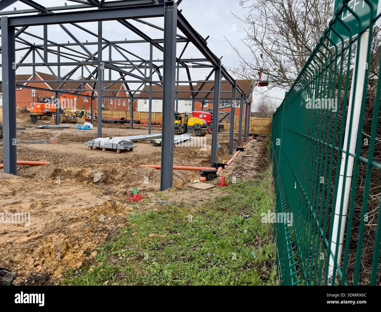 Kesgrave, Suffolk - 7 February 2026 : Progress building a Co Op supermarket on Grange Farm. Stock Photo