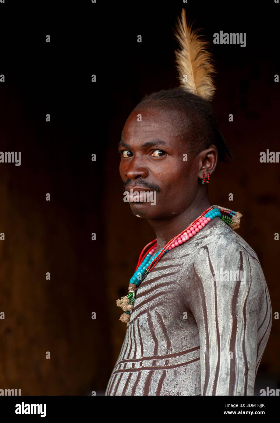 Bashada tribe man with body painting, Dimeka, Omo valley, Ethiopia ...