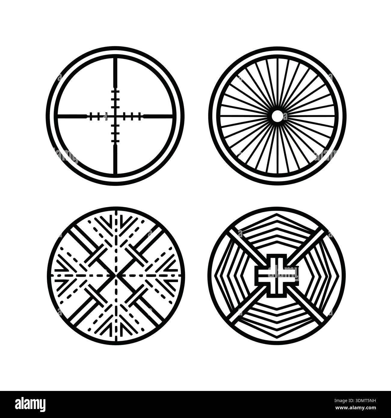 Scope Designs Collection of four different crosshair and scope sights for targeting ...
