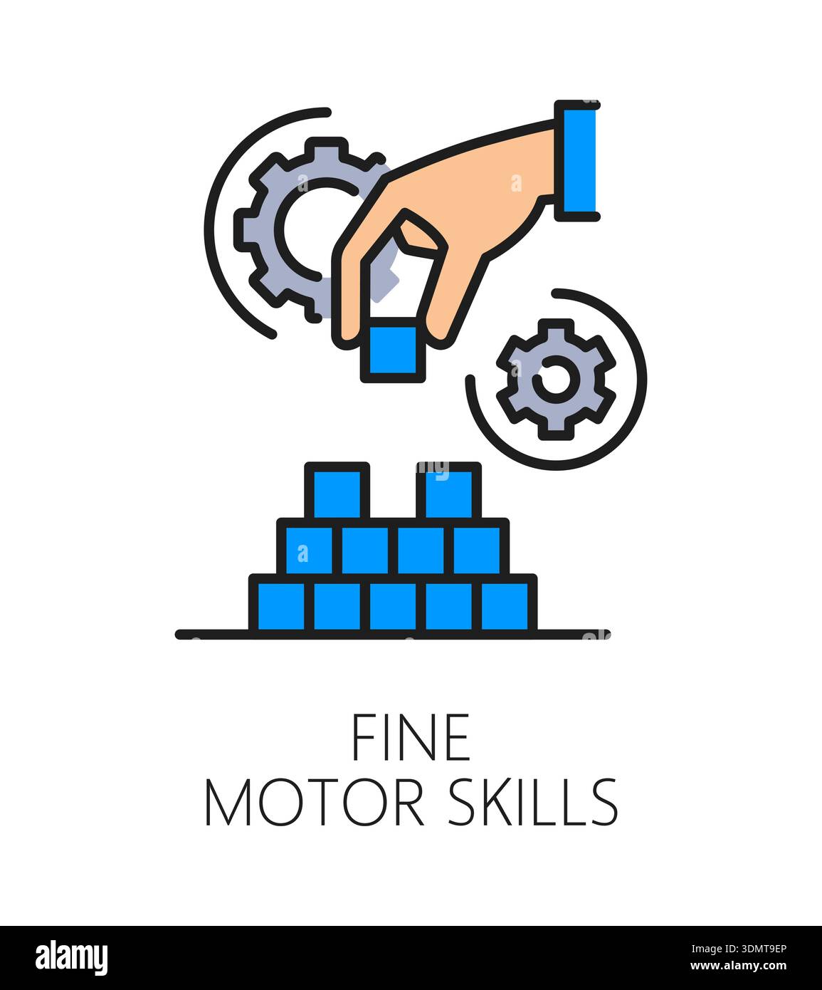 Kids motor skill cognitive ability color line icon or label. Brain ...