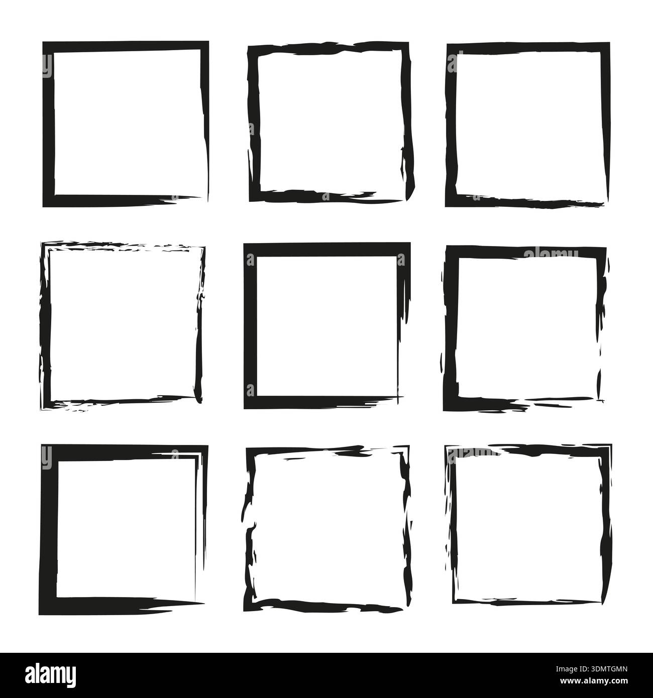 Nine square frames. Grunge grid pattern. Black ink vector. Abstract box layout. Stock Vector