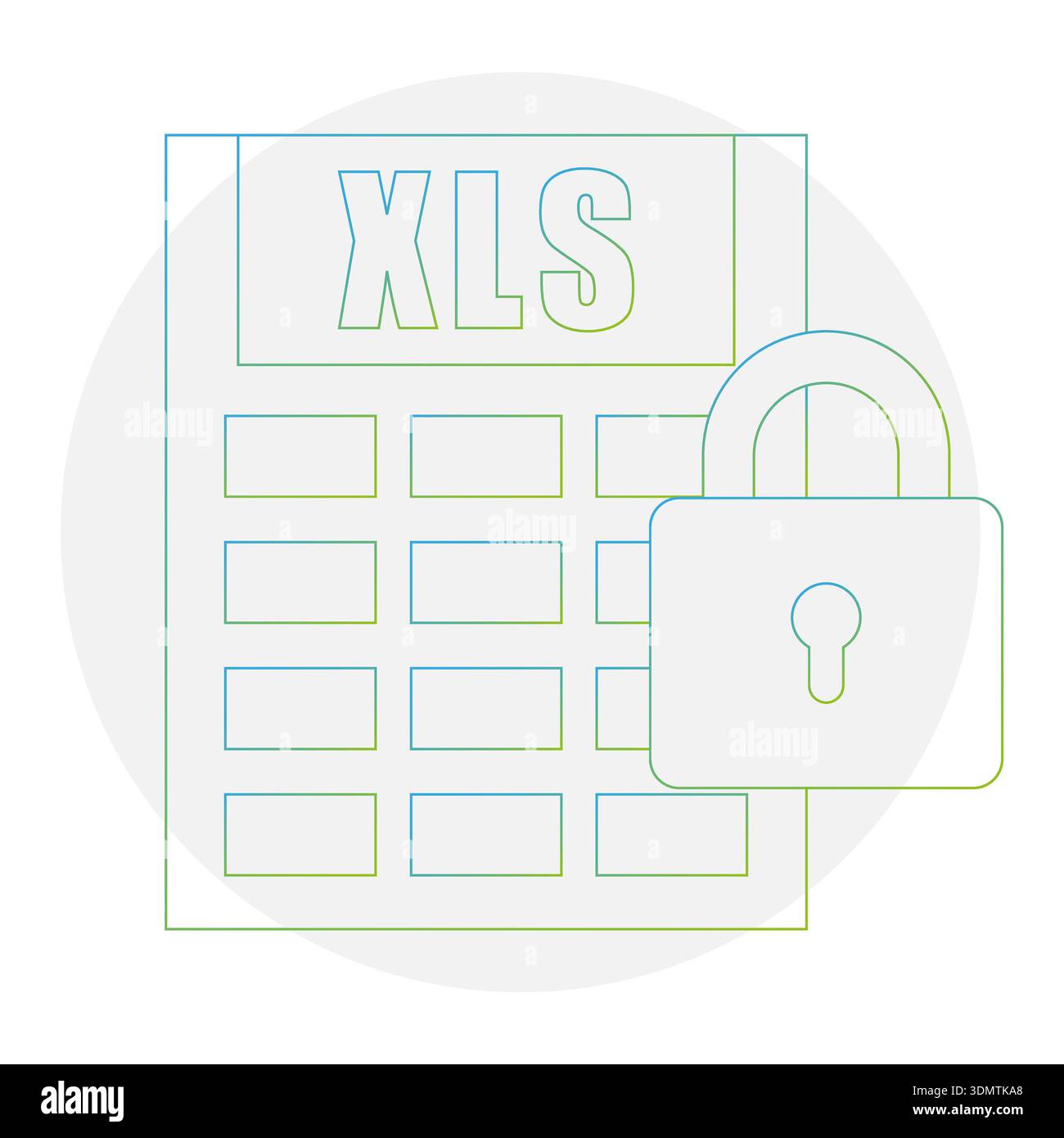 Locked spreadsheet icon. Identification safety Vector. Professional protection symbol. Chronological document element. Stock Vector