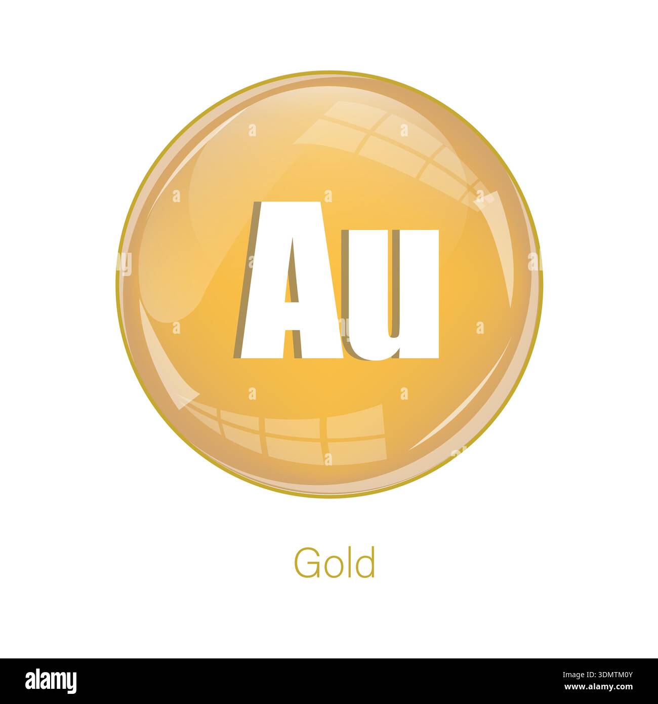 Gold metal symbol. Au chemical icon. Yellow glossy sphere. Vector science element. Stock Vector