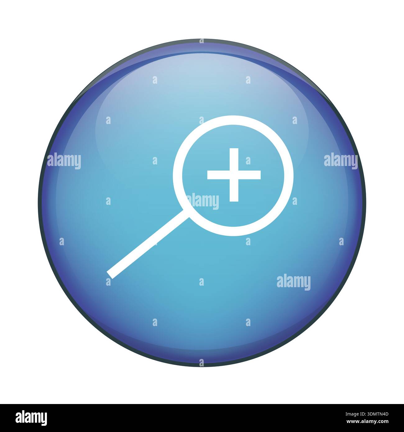Magnifying glass symbol. Zoom function icon. Search tool Vector element. Blue glossy button. Stock Vector