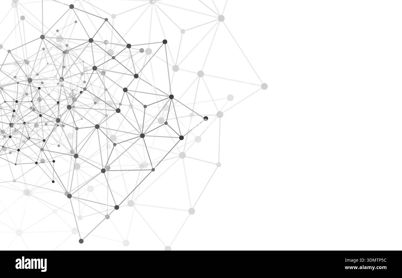 Abstract Black and White Modern Cloud Computing and Global Digital Network Connections, IT or Technology Concept, Polygonal Grid, Wire Frame Isolated Stock Vector