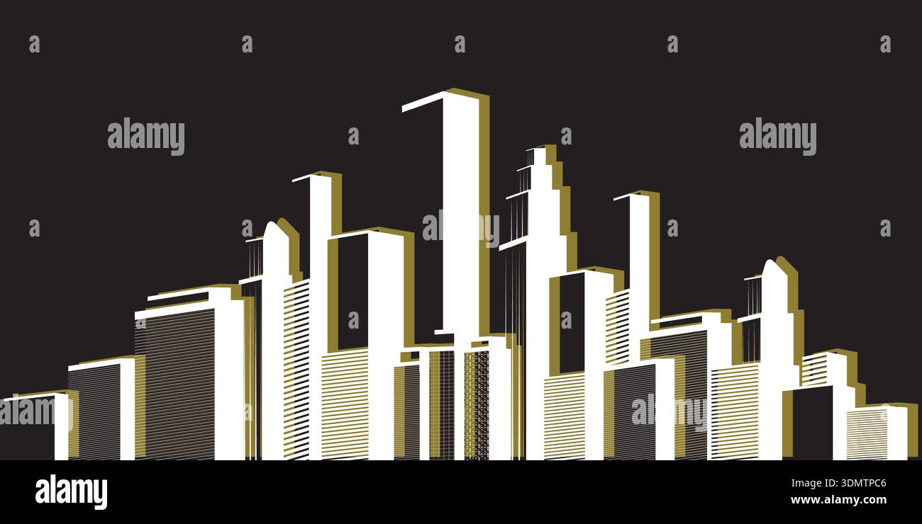 Skyscraper Cityscape Silhouette with Modern High-Rise Buildings - Urban ...