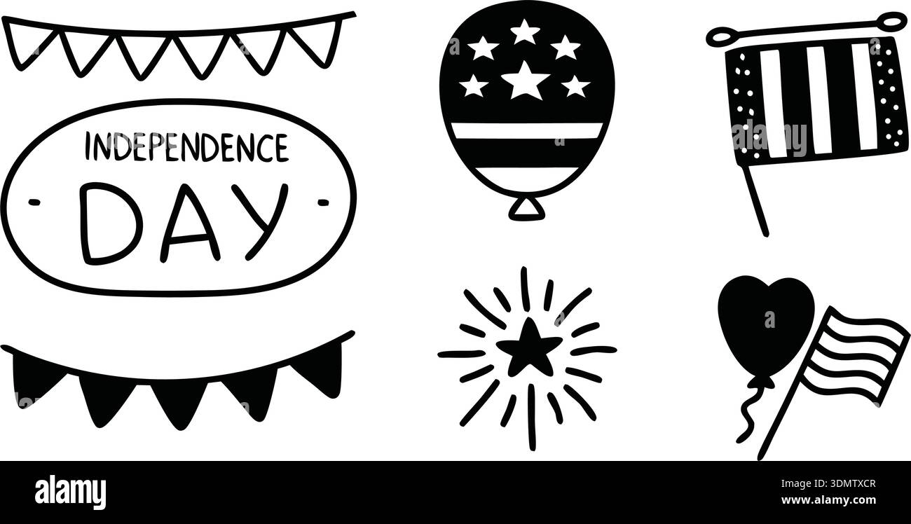 This collection of hand-drawn Independence Day icons is perfect for ...
