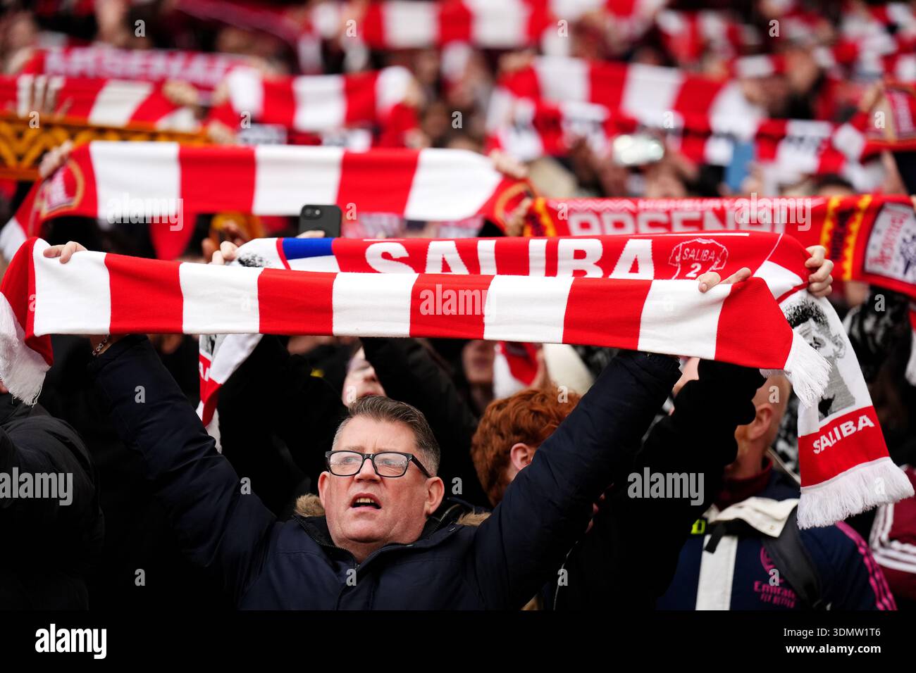 Arsenal fans show their support during the Premier League match at the ...