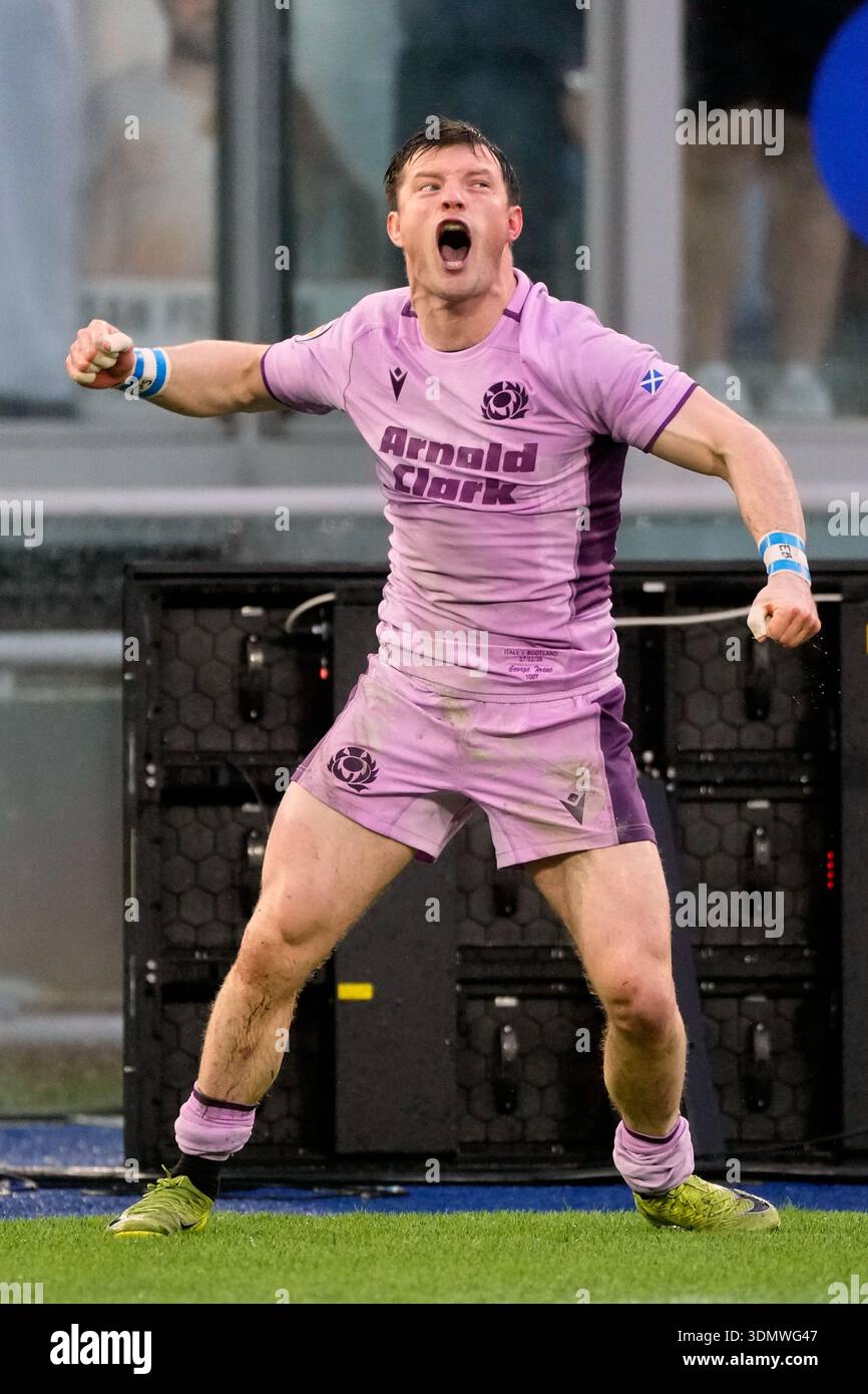 Scotland's George Horne reacts after scoring a try during the Six ...