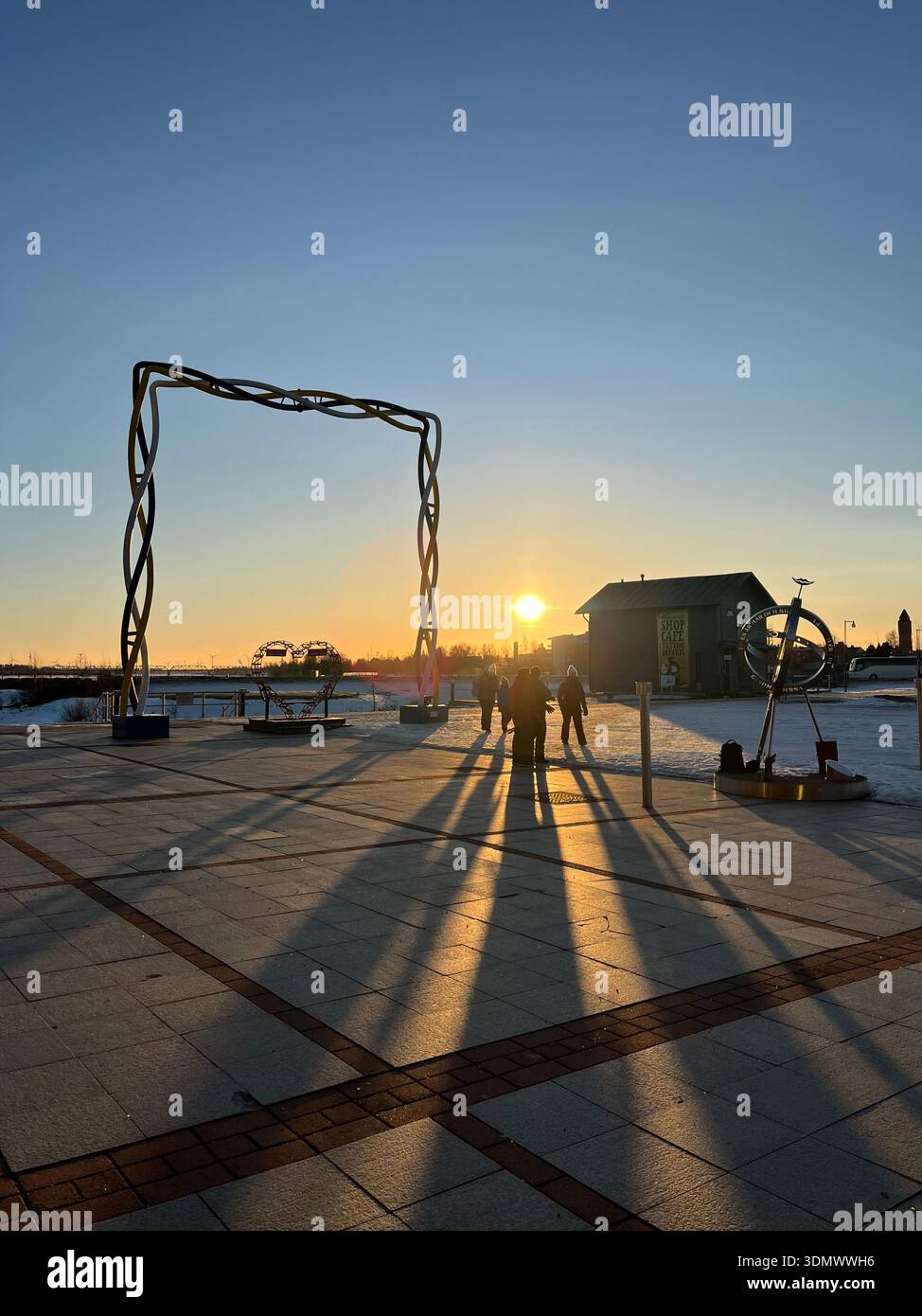 Winter sunset captured at the border of Finland and Sweden in Haparanda-Tornio Stock Photo