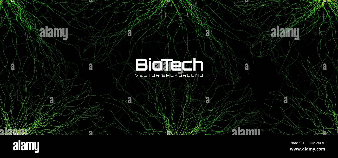 Header Bioactive Background Biotech network structure green glow on black wireframe lines net ...
