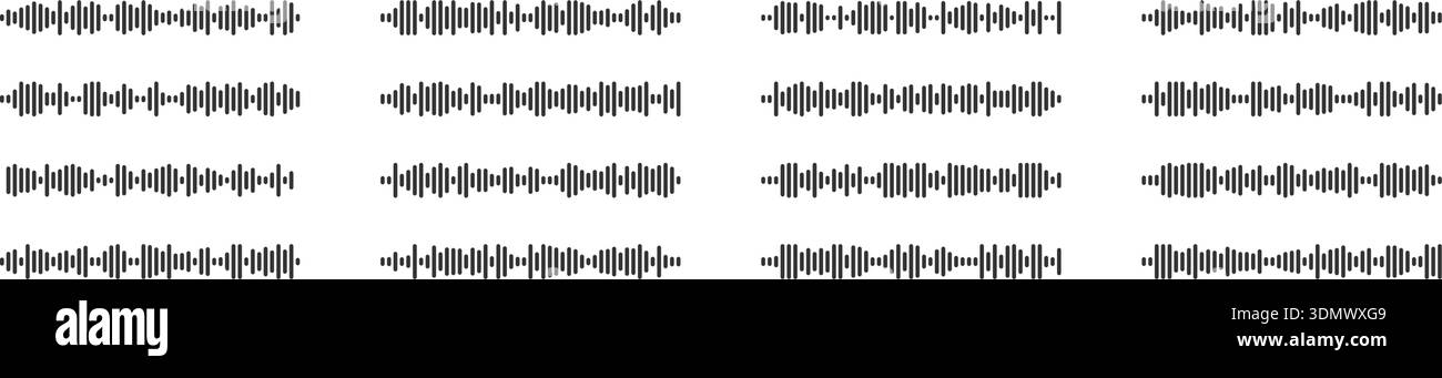 Minimalist waveform graphic with black audio frequency lines and equalizer bars. Stock Vector