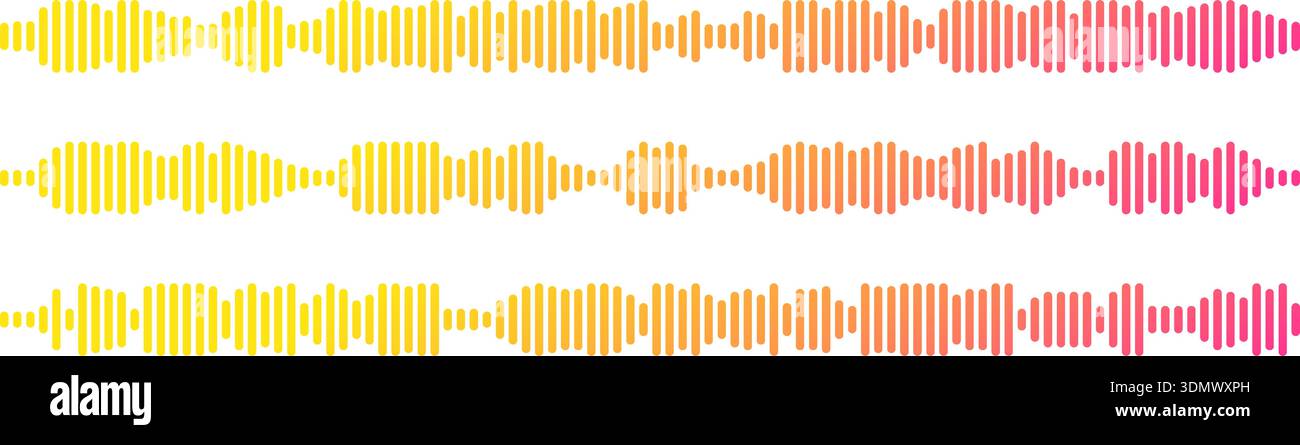Dynamic soundwave gradient icon with audio rhythm bars and frequency pattern. Stock Vector