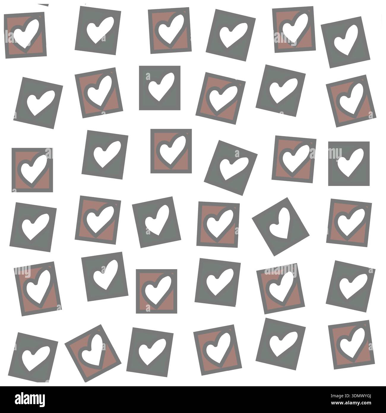 Seamless Heart Pattern with Hand Drawn Squares on Light Background Stock Vector