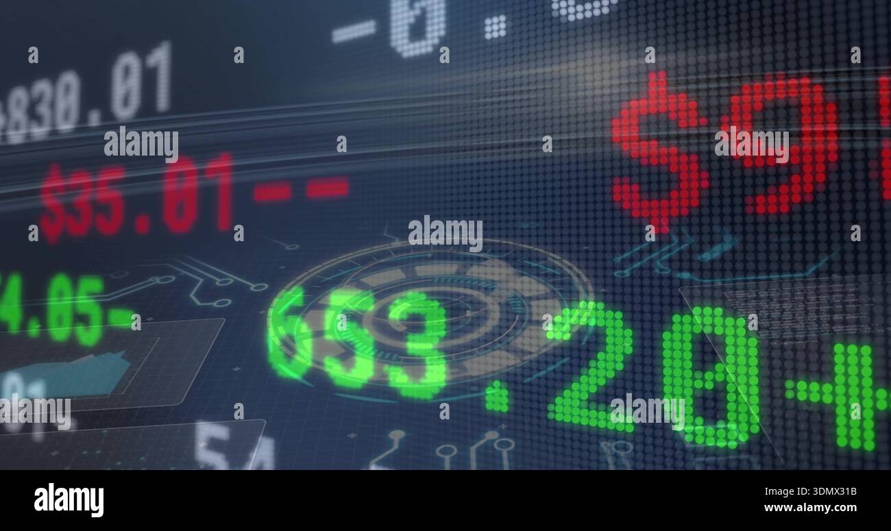 Displaying bright green numeric ticker 653 Stock Photo