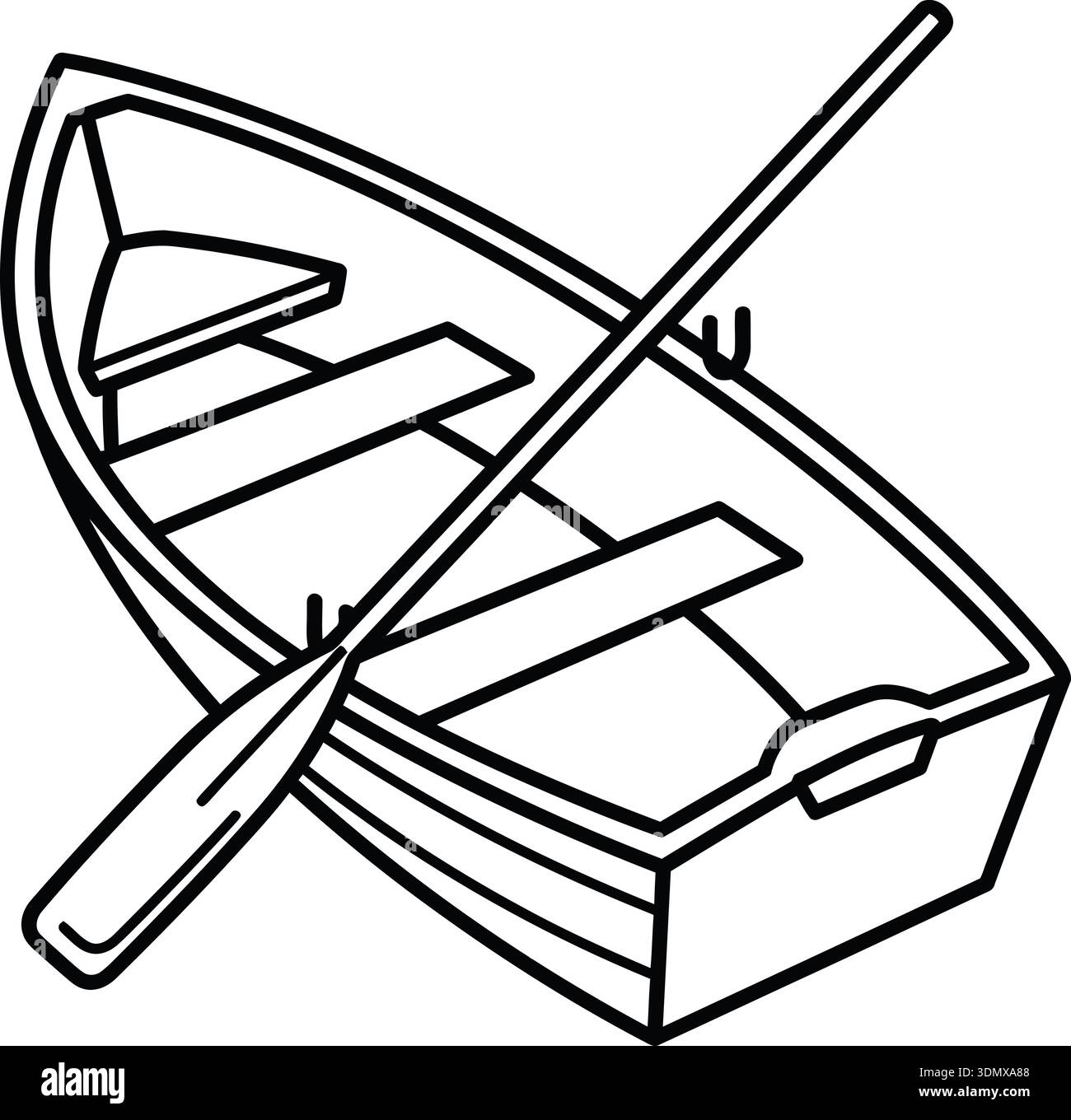 A simple rowboat with an oar, isolated on a white background. The boat ...