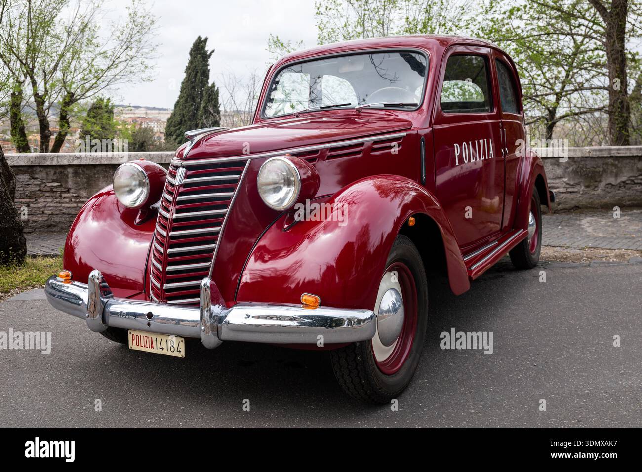 Rome, Italy - 10 April, 2018: A beautifully restored vintage Fiat