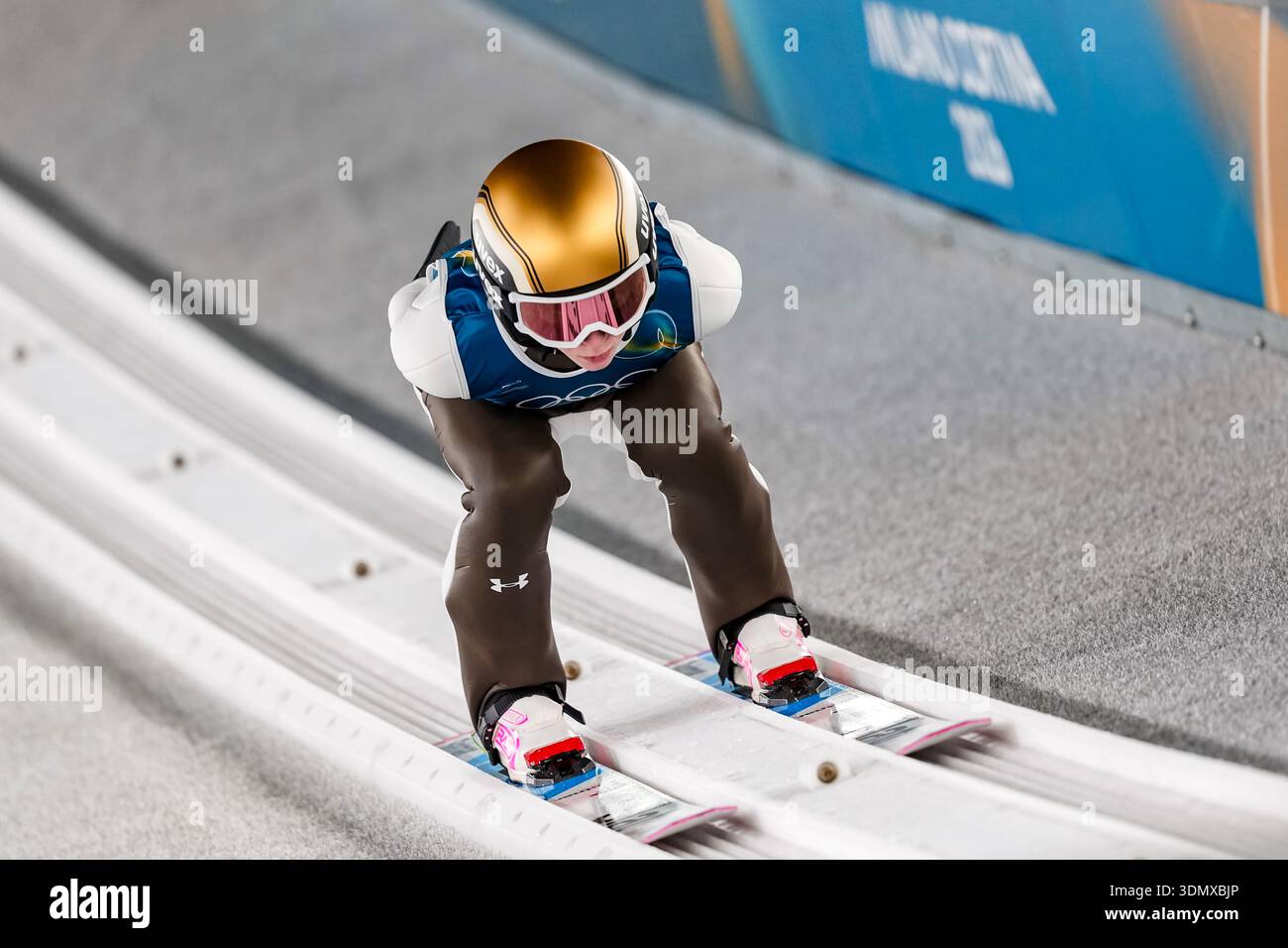 Nika Prevc Of Slovenia Goes Down The Ramp During Her Trial Jump Of nika-prevc-of-slovenia-goes-down-the-ramp-during-her-trial-jump-of