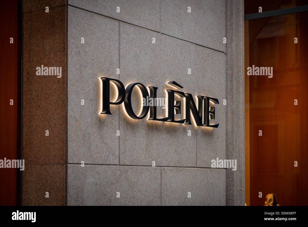 Milan Storefront Led Milan, Italy - 2026, 3 Feb: Polene boutique storefront with illuminated ...
